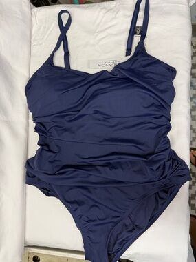 La Blanca Navy Blue Ruched One-Piece Swimsuit